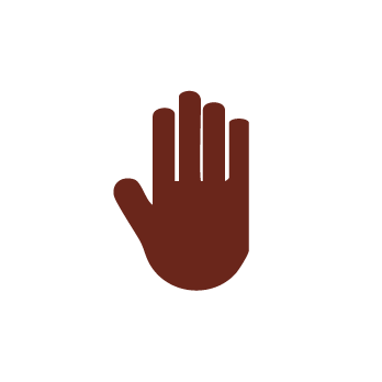 A simple, solid brown hand icon with fingers extended and thumb outstretched, displayed on a light gray background.